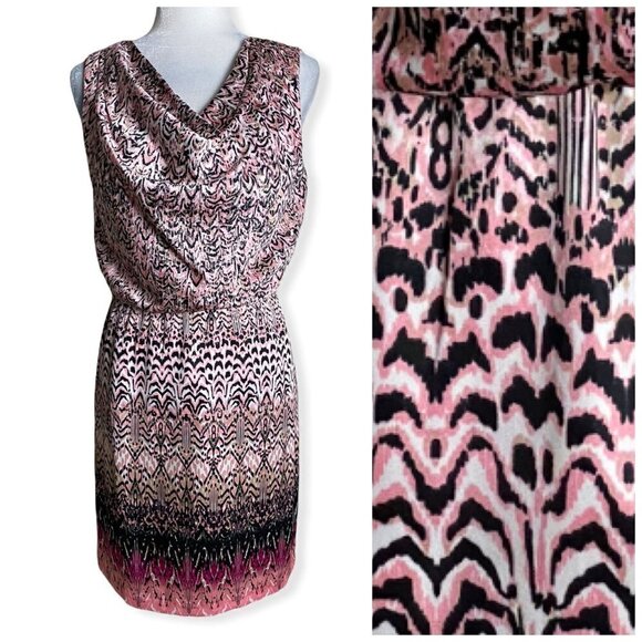 Dana Buchman Dress Pink and Black Print Cowl Neck Elastic Waist Womens Sz S - Picture 2 of 9